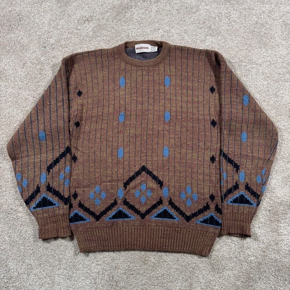 McGregor Vintage Mens XL Brown Geometric Southwestern Acrylic Knit Sweater 0763